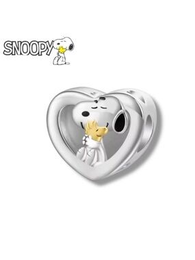 Peanuts Snoopy & Woodstock Heart Charm - Silver and Yellow